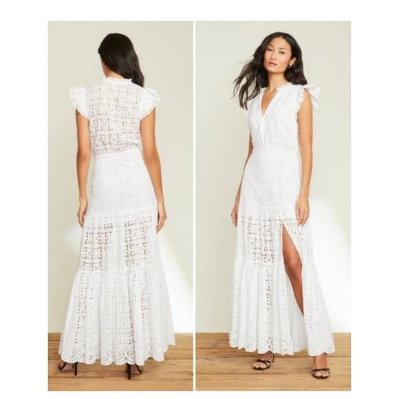 Veronica Beard Ruffle Cotton Eyelet Maxi Dress NWT NEW White Size 10 - Picture 1 of 7